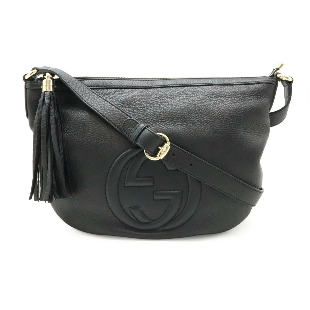 Gucci Soho Interlocking G Fringe Tassel Crossbody Bag Leather Black